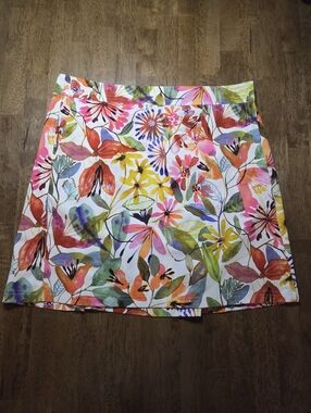 Rip Skirt Velcro Adjustable Floral Watercolor Print Wrap Skirt W Pockets